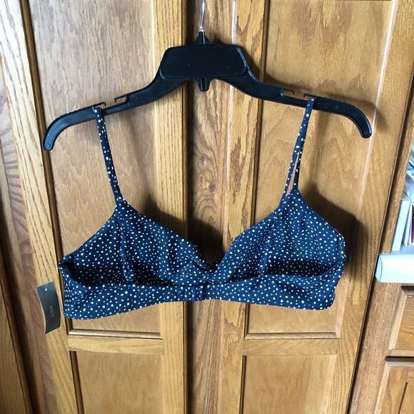 NWT J Crew Women’s Twist Strap Bikini Top in Dot Navy Blue & White Size XXL - Picture 10 of 12